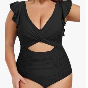 NWT Women's One Piece Swimsuit Cutout Ruffle Size Large
